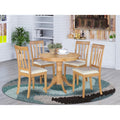 East West Furniture Antique 5 Piece Room Furniture Set Includes a Round Kitchen Table with Pedestal and 4 Faux Leather Upholster