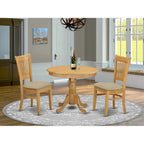 East West Furniture ANVA3-OAK-C 3 Piece Kitchen Table Set for Small Spaces Contains a Round Dining Room Table with Pedestal and 2 Linen Fabric Upholstered Chairs, 36x36 Inch, Oak