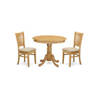 East West Furniture ANVA3-OAK-C 3 Piece Kitchen Table Set for Small Spaces Contains a Round Dining Room Table with Pedestal and 2 Linen Fabric Upholstered Chairs, 36x36 Inch, Oak