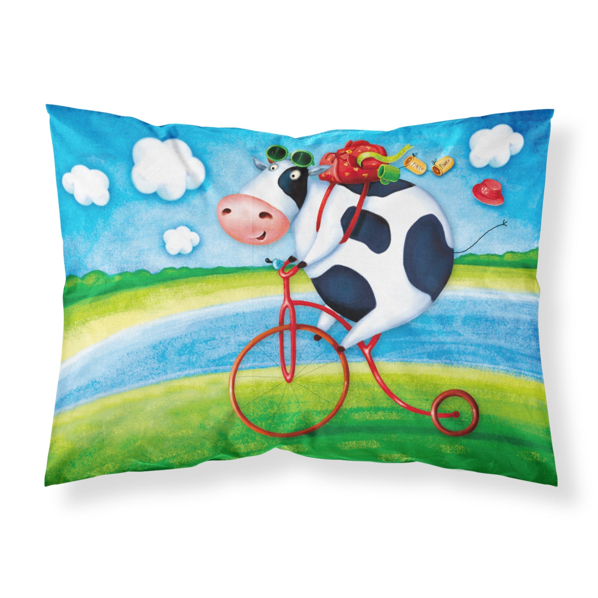 'Caroline'S Treasures Cow Riding Bicycle Fabric Standard Pillowcase Aph0076Pillowcase, Multicolor'