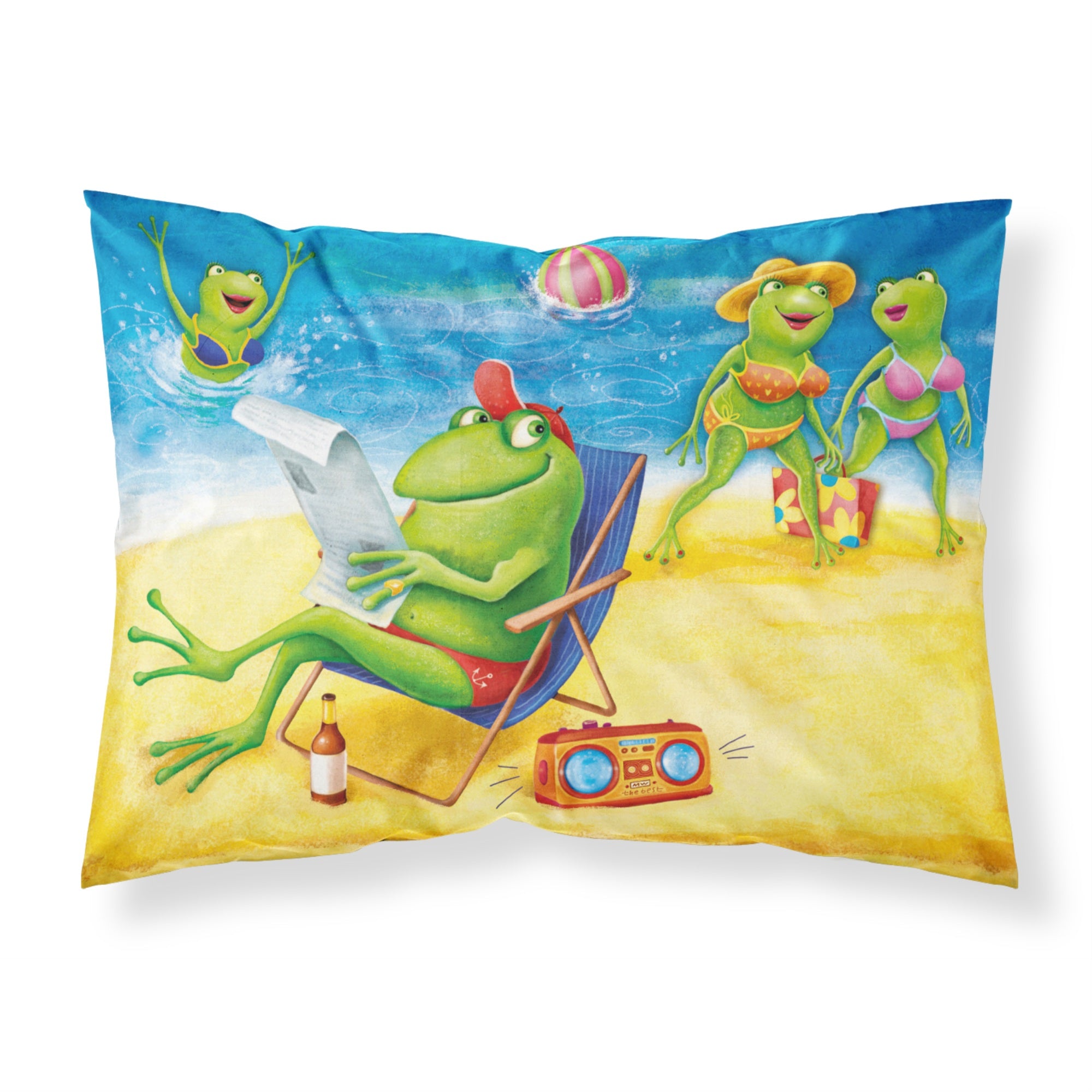 'Caroline'S Treasures ''Frogs On The Beach'' Printed, Polyester Envelope Closure Pillowcase, Standard, Multicolor'