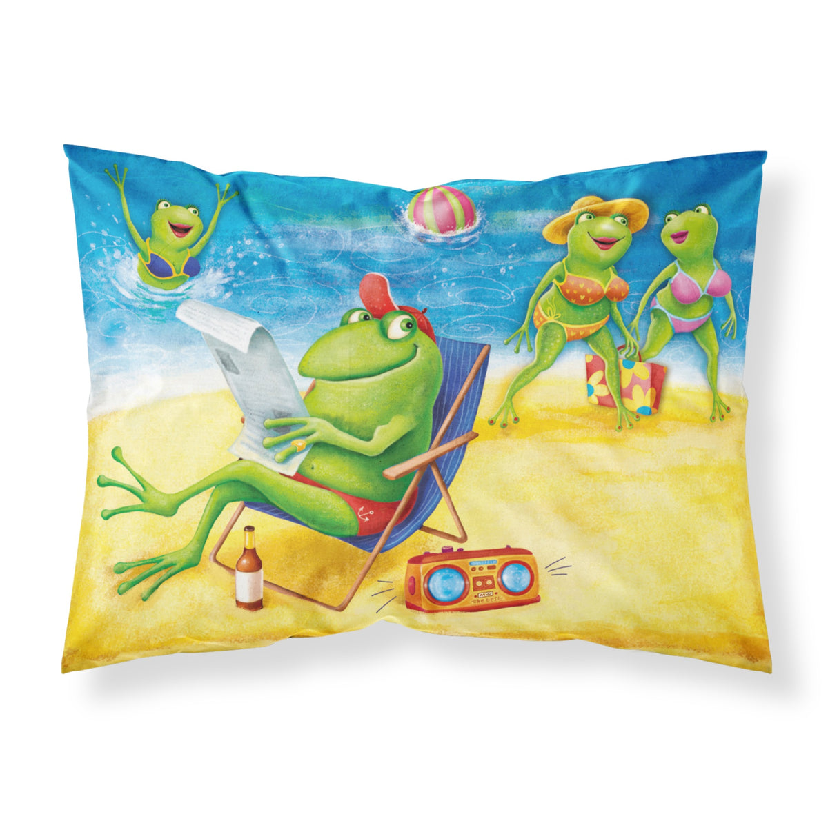 'Caroline'S Treasures ''Frogs On The Beach'' Printed, Polyester Envelope Closure Pillowcase, Standard, Multicolor'