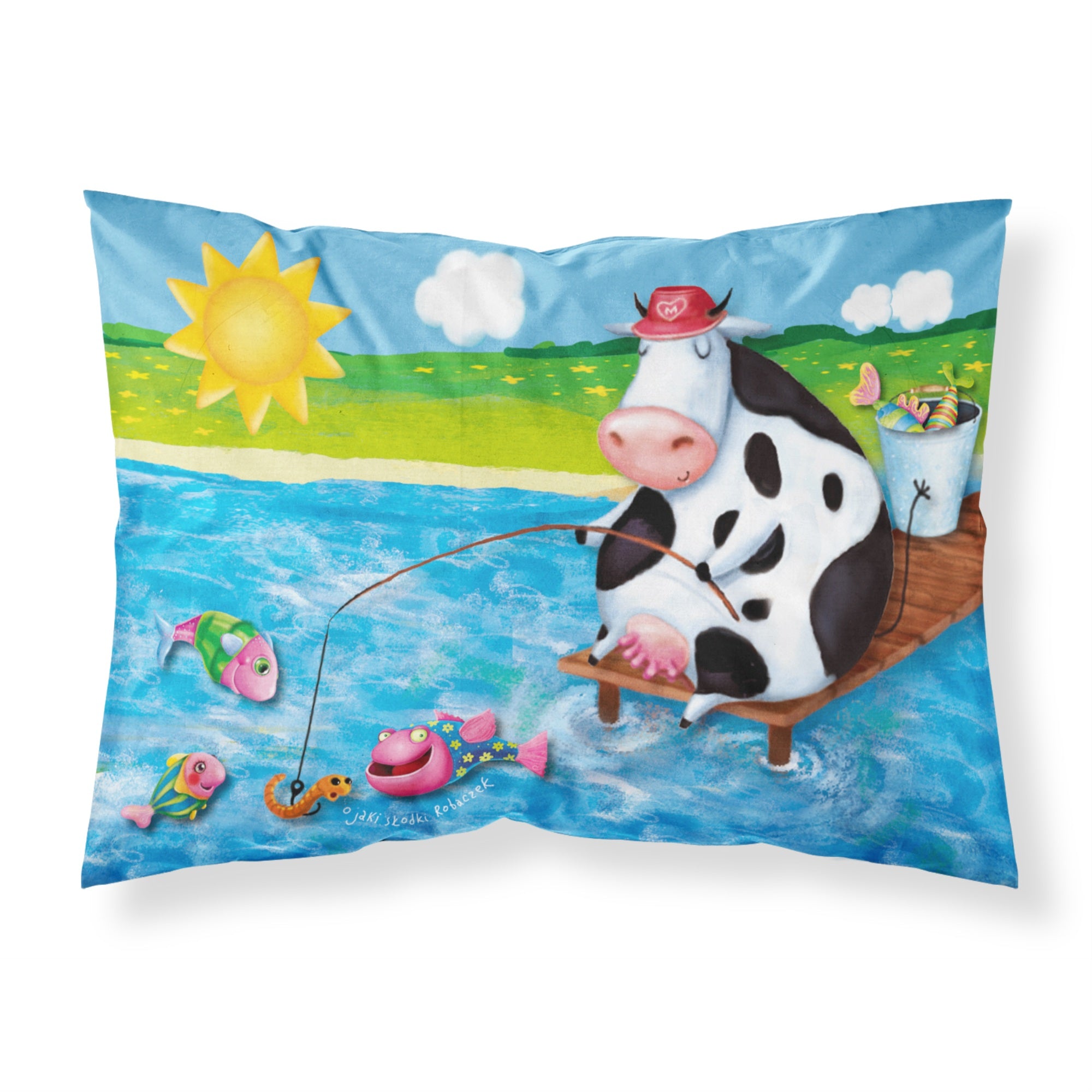 'Caroline'S Treasures Cow Fishing Off Of A Pier Fabric Standard Pillowcase Aph0085Pillowcase, Multicolor'