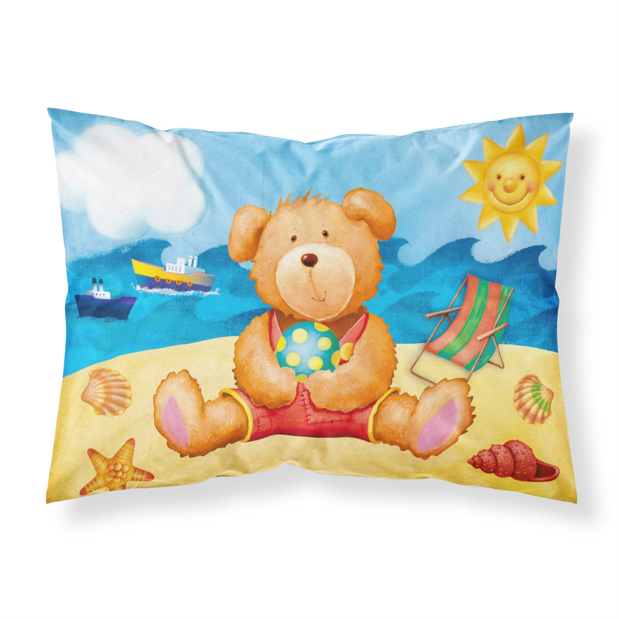 'Caroline'S Treasures ''Teddy Bear On The Beach'' Printed, Polyester Envelope Closure Pillowcase, Standard, Multicolor'