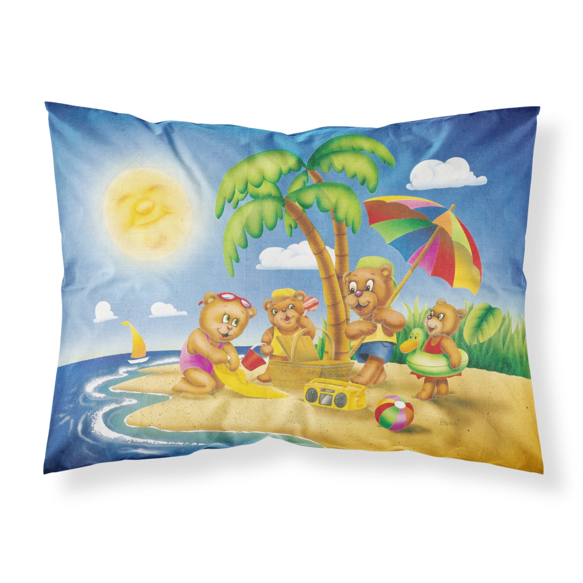 'Caroline'S Treasures Bears Playing At The Beach Fabric Standard Pillowcase Aph0375Pillowcase, Multicolor'