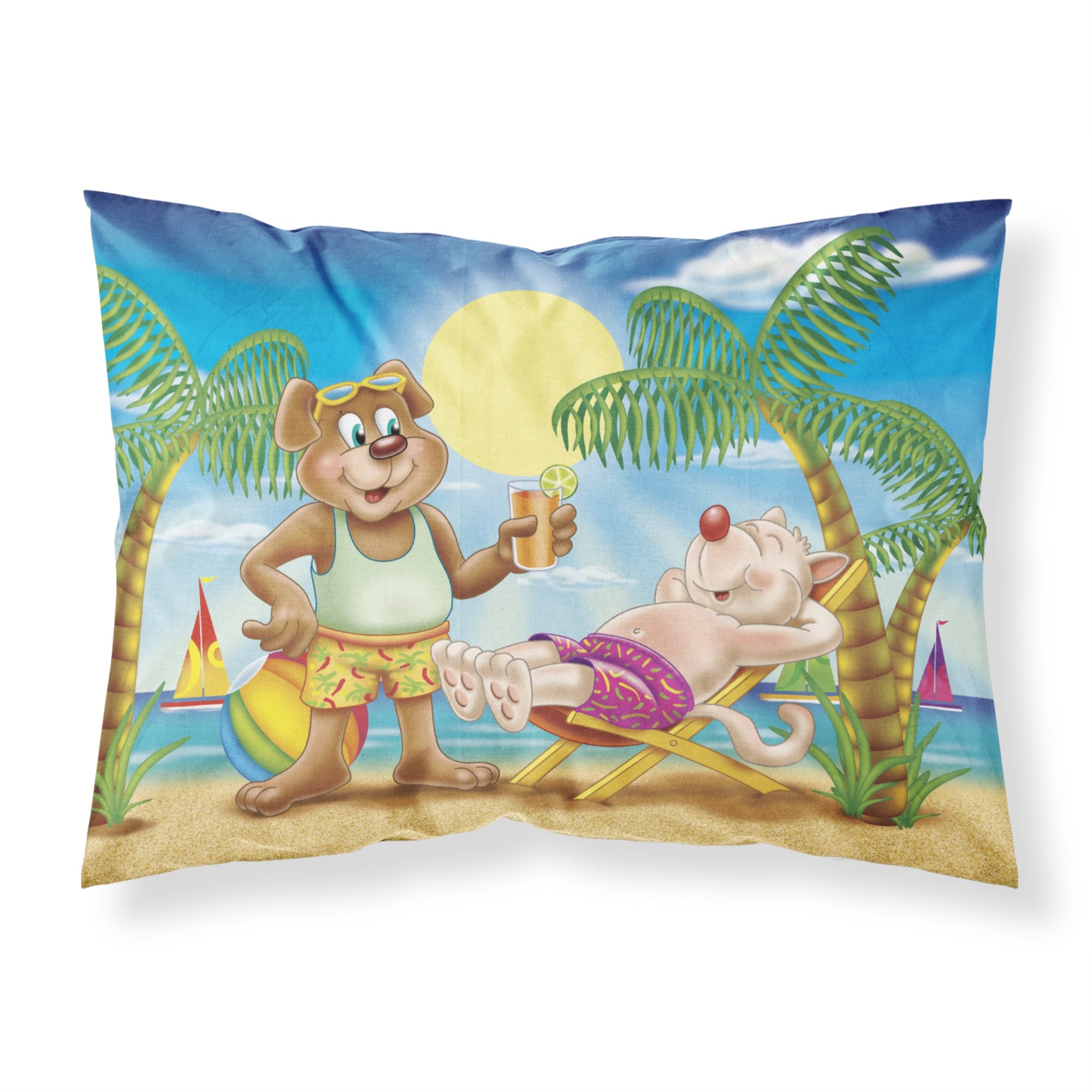 'Caroline'S Treasures Bears Relaxing At The Beach Fabric Standard Pillowcase Aph3817Pillowcase, Multicolor'