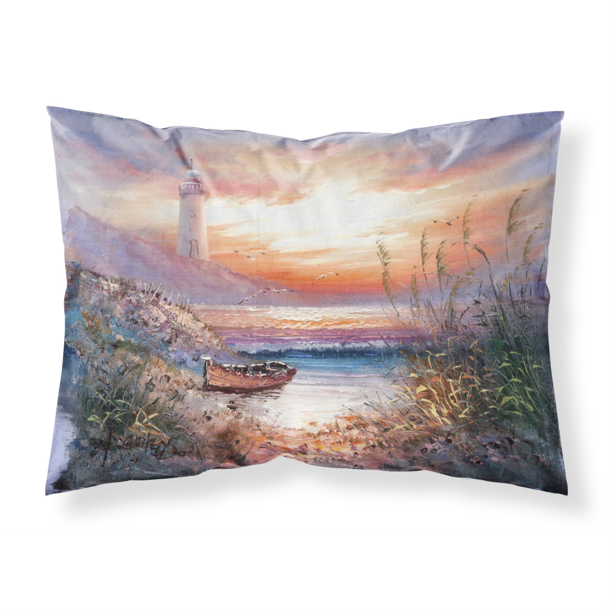 'Caroline'S Treasures Lighthouse Scene With Boat Fabric Standard Pillowcase Aph4130Pillowcase, Multicolor'