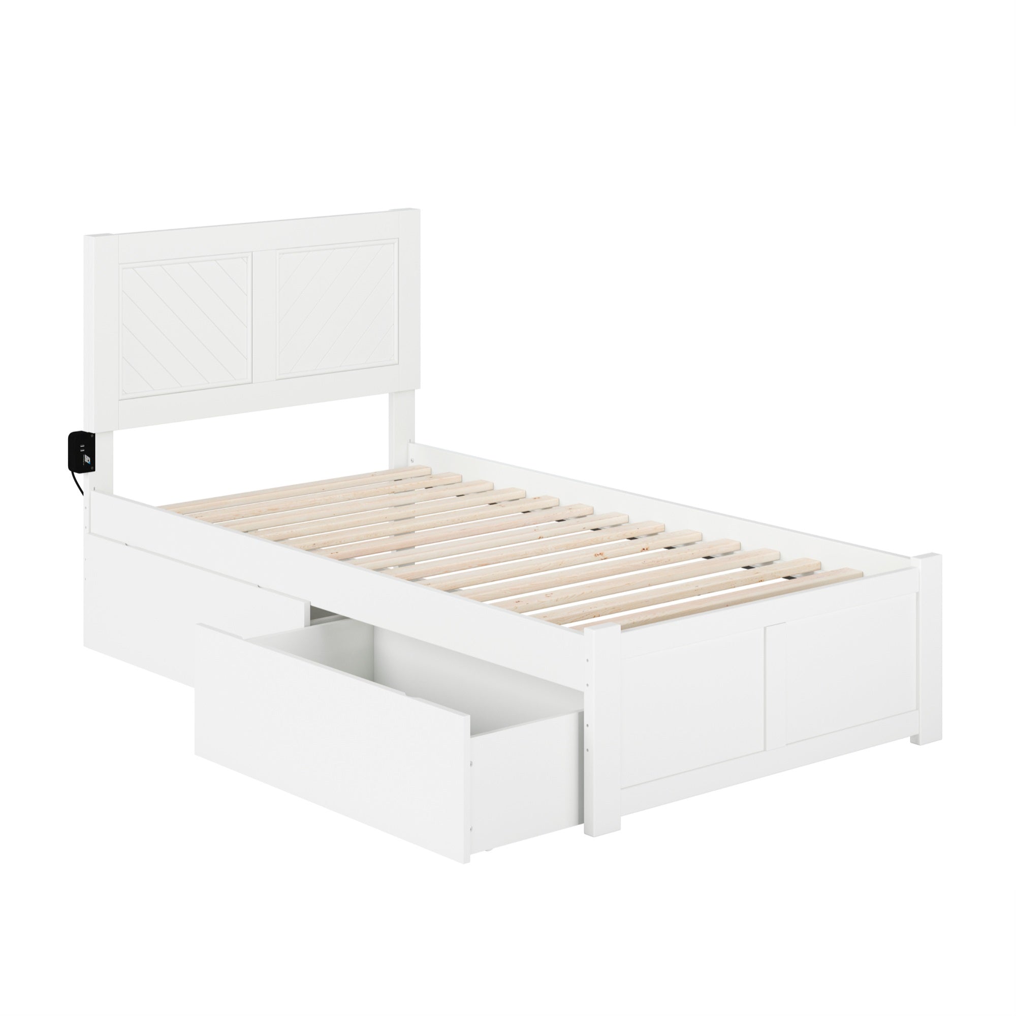 AFI Canyon Twin Wood Storage Platform Bed with Footboard & 2 Drawers in White