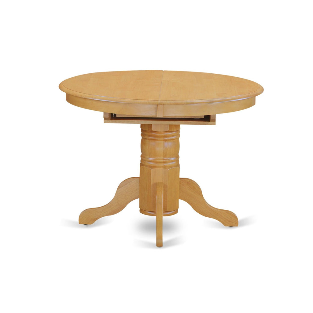 East West Furniture AVAT5-OAK-W 5 Piece Kitchen Table Set for 4 Includes an Oval Dining Room Table with Butterfly Leaf and 4 Solid Wood Seat Chairs, 42x60 Inch, Oak