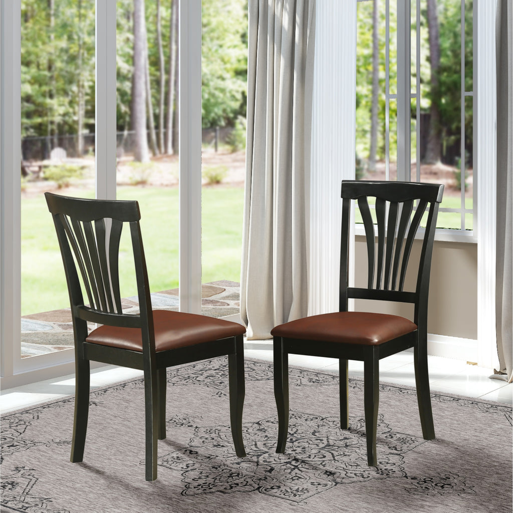 East West Furniture Avon Dining Faux Leather Upholstered Wooden Chairs, Set of 2, Black