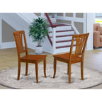East West Furniture Avon Dining Room Slat Back Wooden Seat Chairs, Set of 2, Saddle Brown