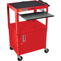 Luxor Adjustable Height Red Metal A/V Cart w/ Pullout Keyboard Tray and Cabinet