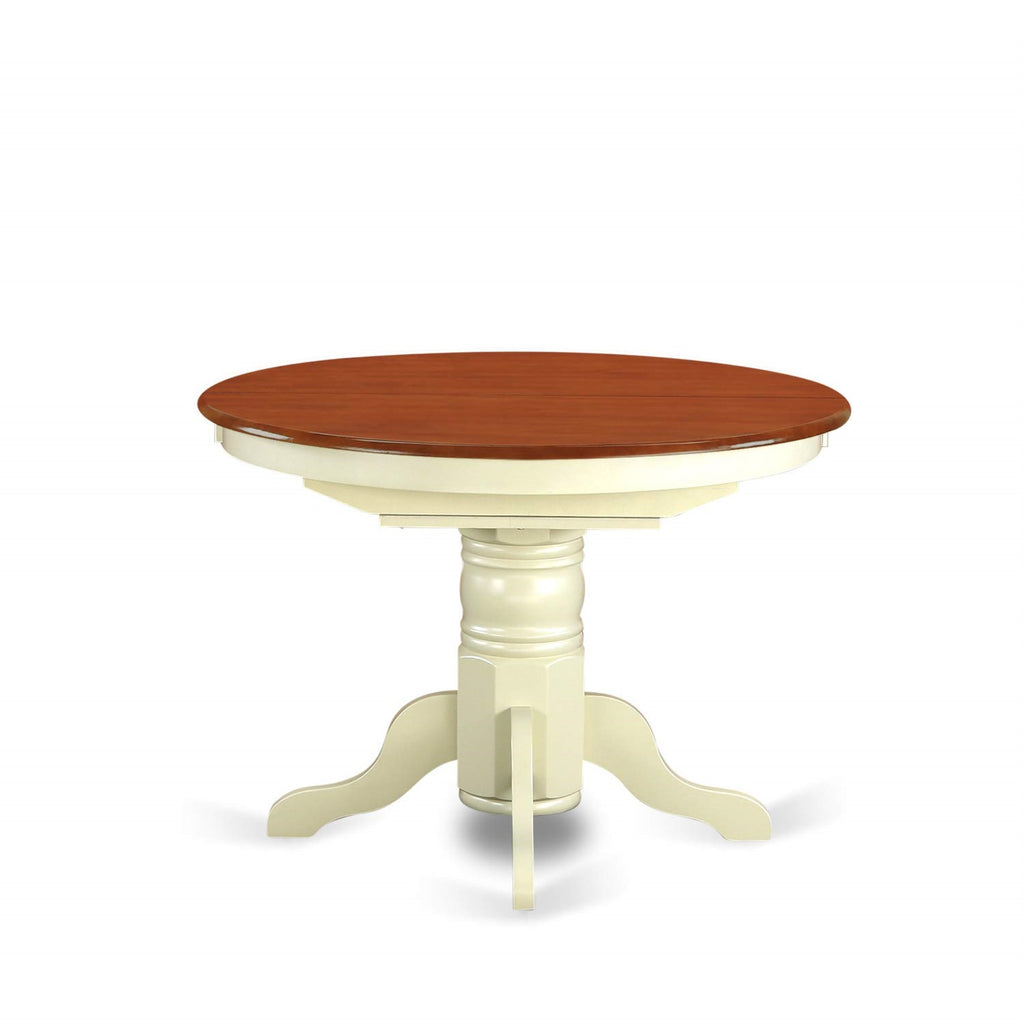 East West Furniture AVQU5-WHI-W 5 Piece Kitchen Table & Chairs Set Includes an Oval Dining Room Table with Butterfly Leaf and 4 Solid Wood Seat Chairs, 42x60 Inch, Buttermilk & Cherry