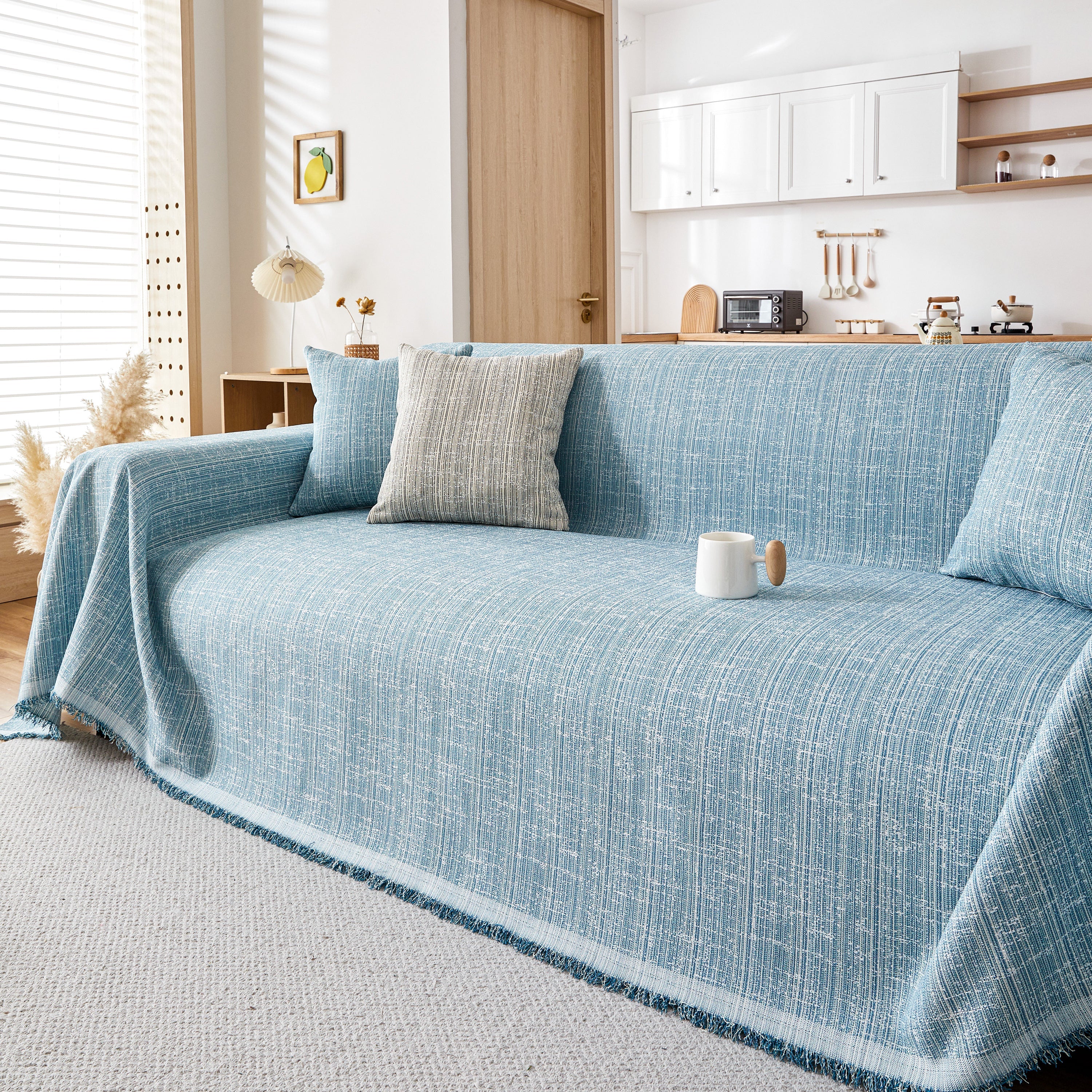 Couch Cover Blanket Couch Covers for Most Shape Sofas Washable Durable Sofa Throw Cover with Tassels