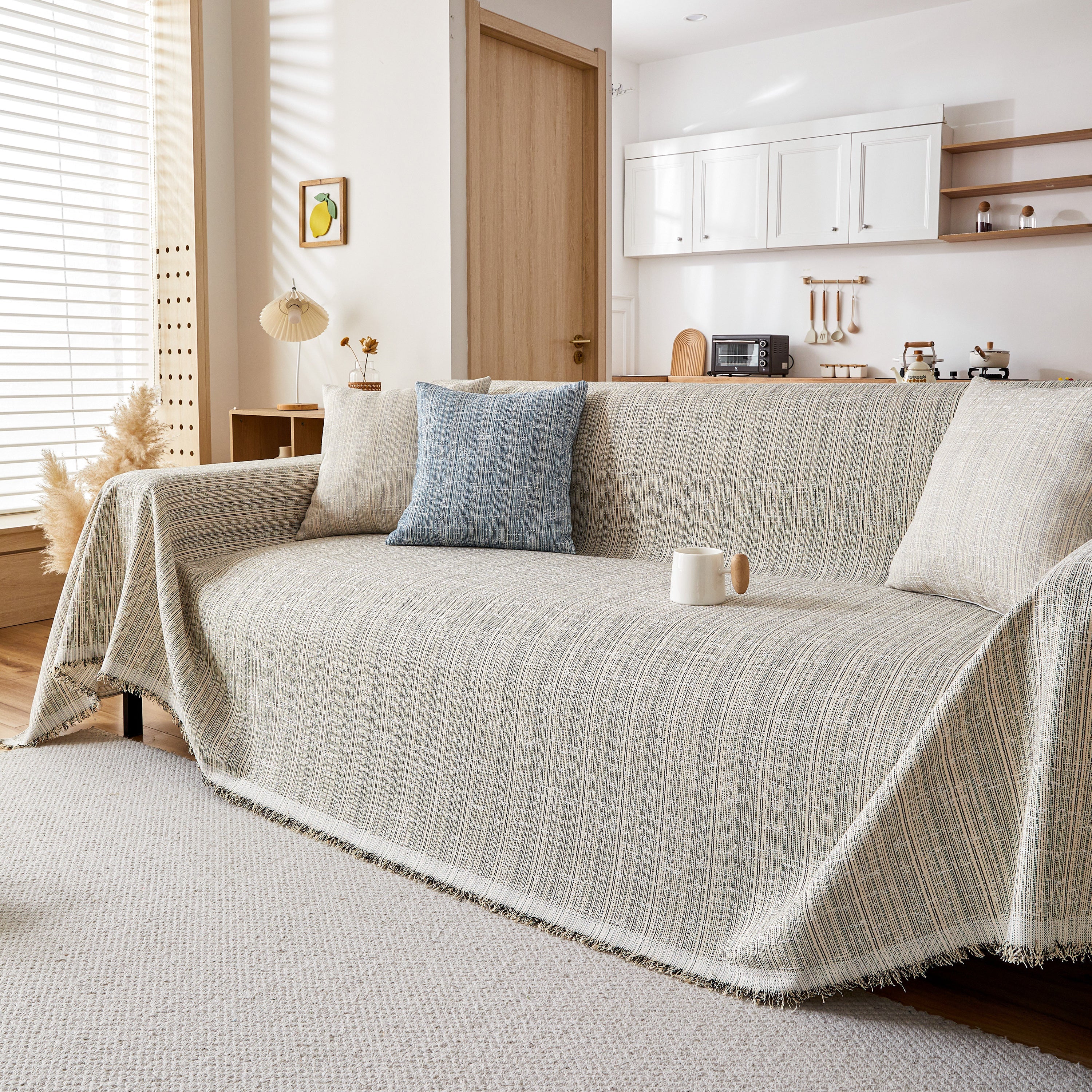 Couch Cover Blanket Couch Covers for Most Shape Sofas Washable Durable Sofa Throw Cover with Tassels