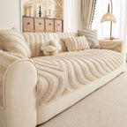 Cozy Plush Sofa Topper with Raised Wave Texture, Non-Slip Furniture Protector Cover