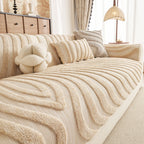 Cozy Plush Sofa Topper with Raised Wave Texture, Non-Slip Furniture Protector Cover