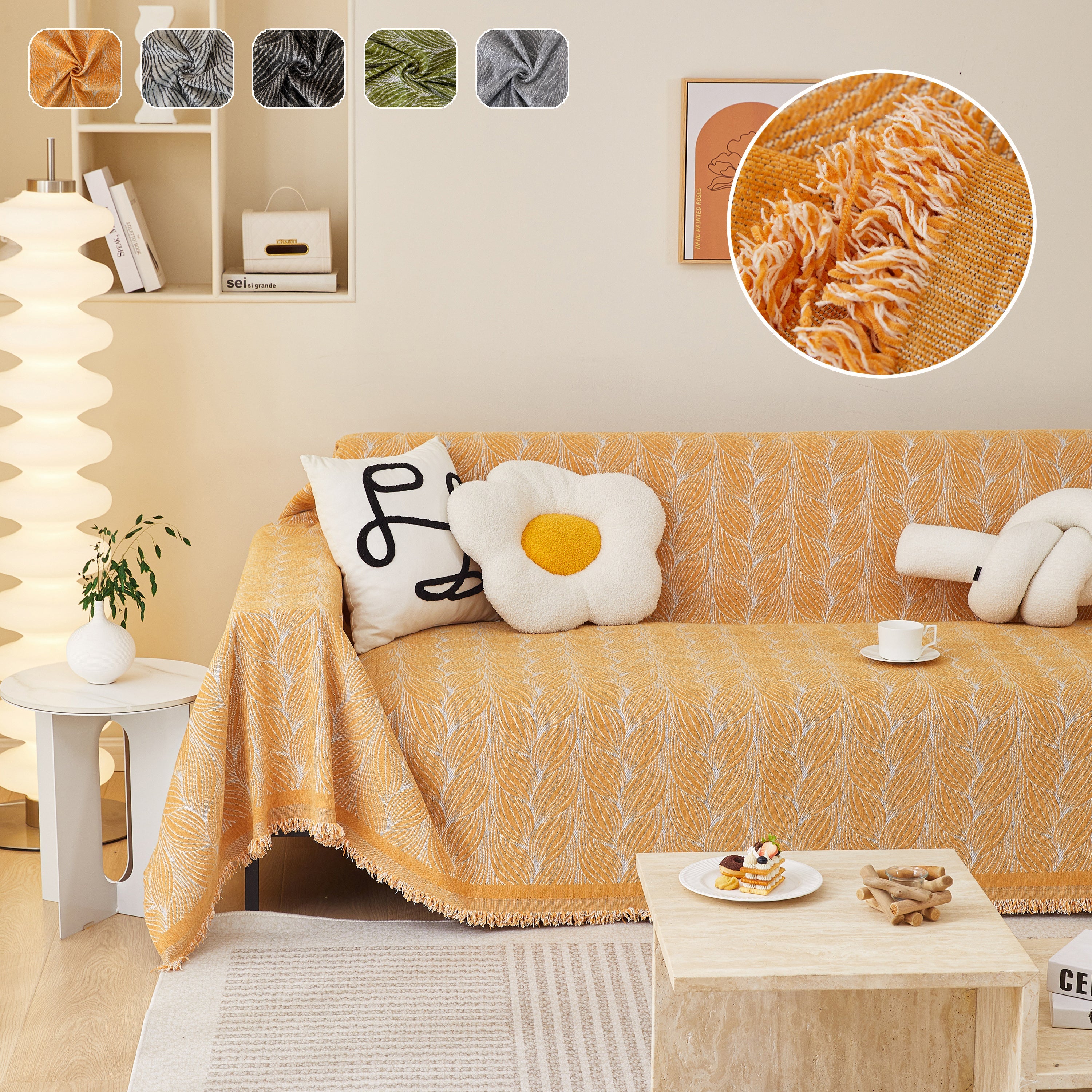 Leaf Universal Furniture Protector Chenille Couch Cover, Large Couch Cover Blanket for Couch Sofa