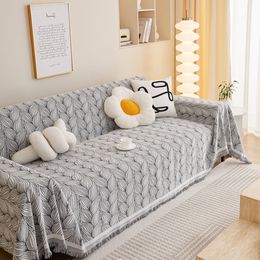 Leaf Universal Furniture Protector Chenille Couch Cover, Large Couch Cover Blanket for Couch Sofa