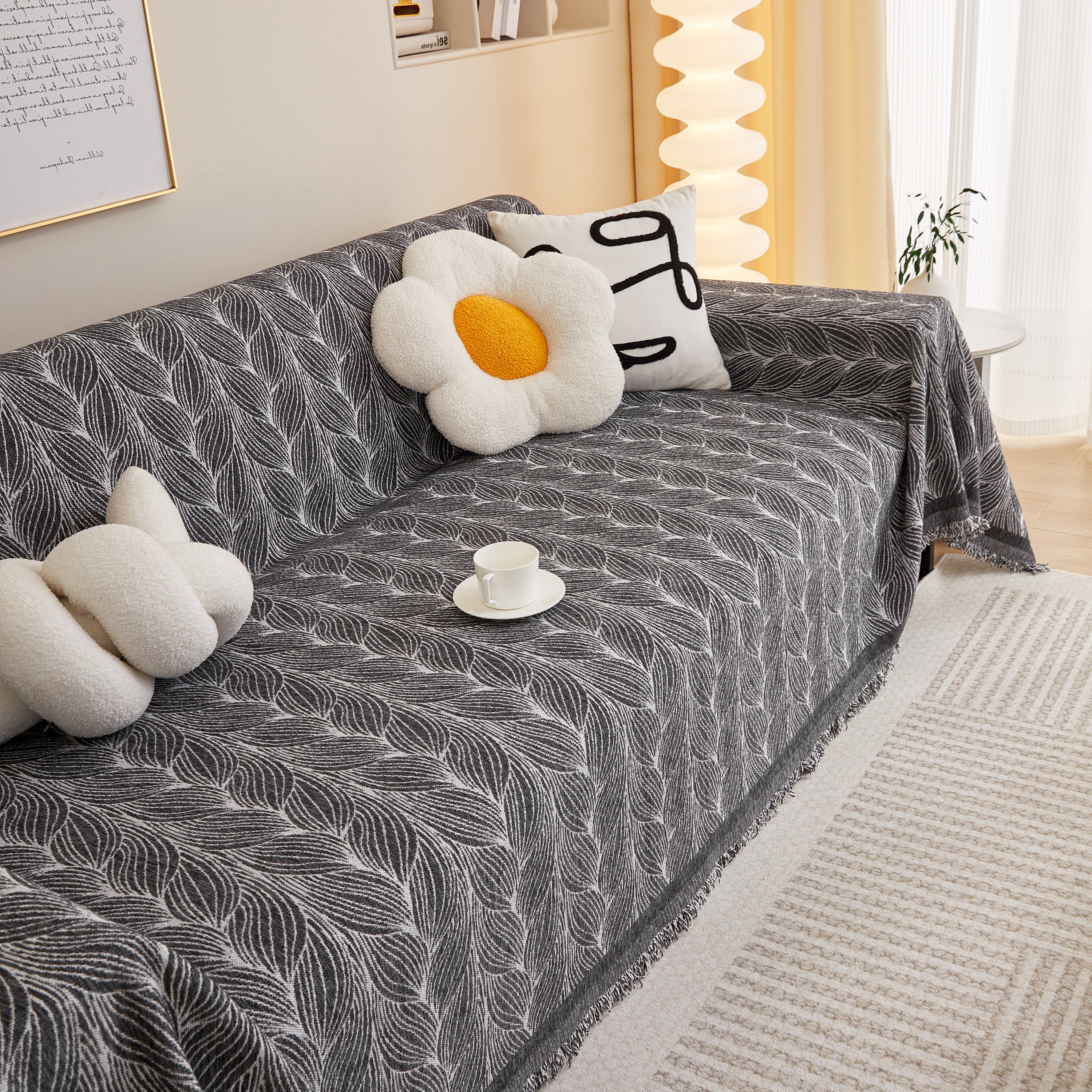 Leaf Universal Furniture Protector Chenille Couch Cover, Large Couch Cover Blanket for Couch Sofa