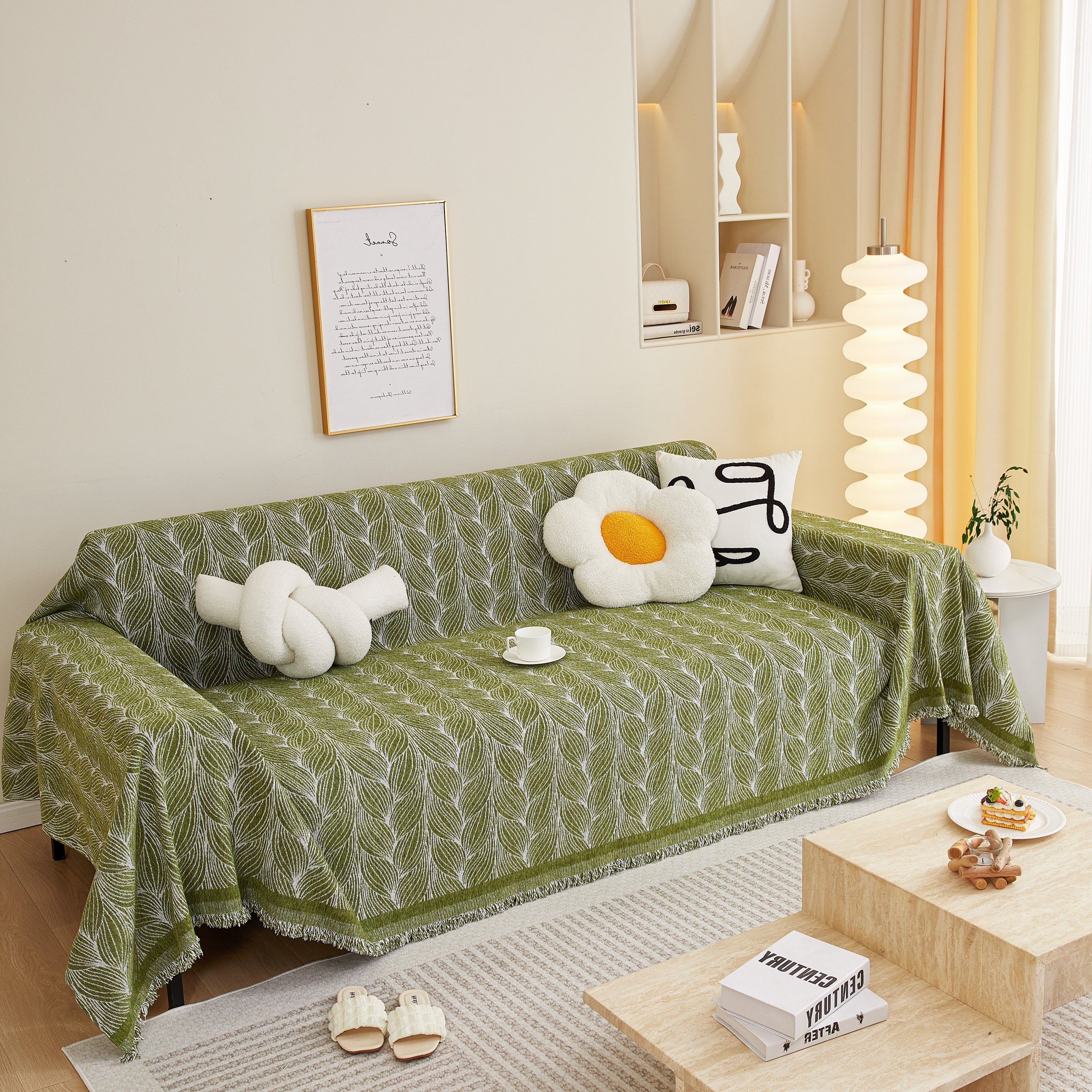 Leaf Universal Furniture Protector Chenille Couch Cover, Large Couch Cover Blanket for Couch Sofa