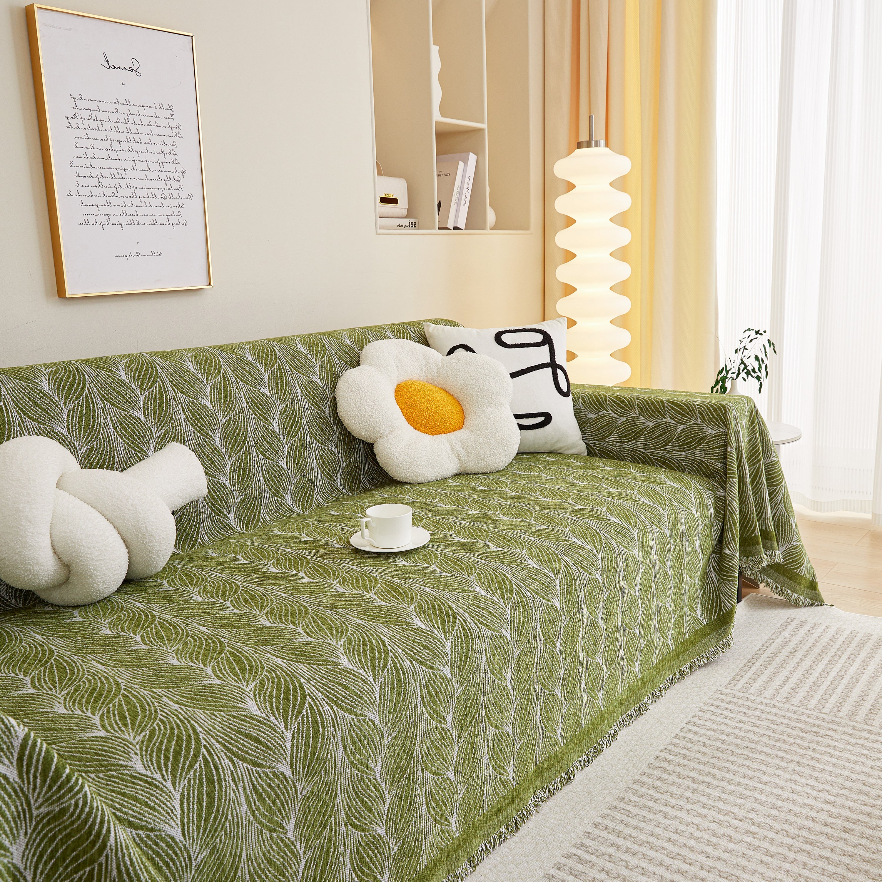 Leaf Universal Furniture Protector Chenille Couch Cover, Large Couch Cover Blanket for Couch Sofa