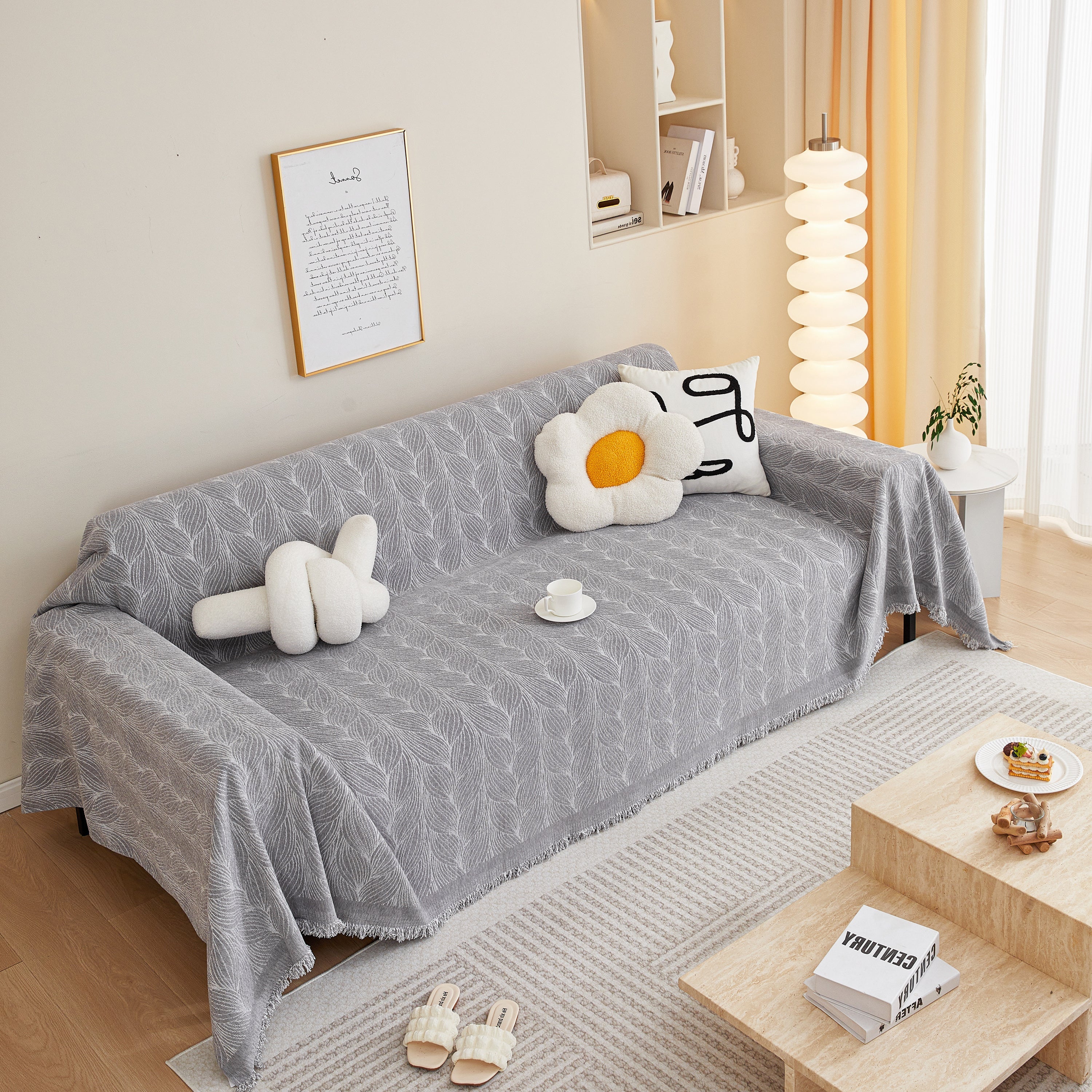 Leaf Universal Furniture Protector Chenille Couch Cover, Large Couch Cover Blanket for Couch Sofa