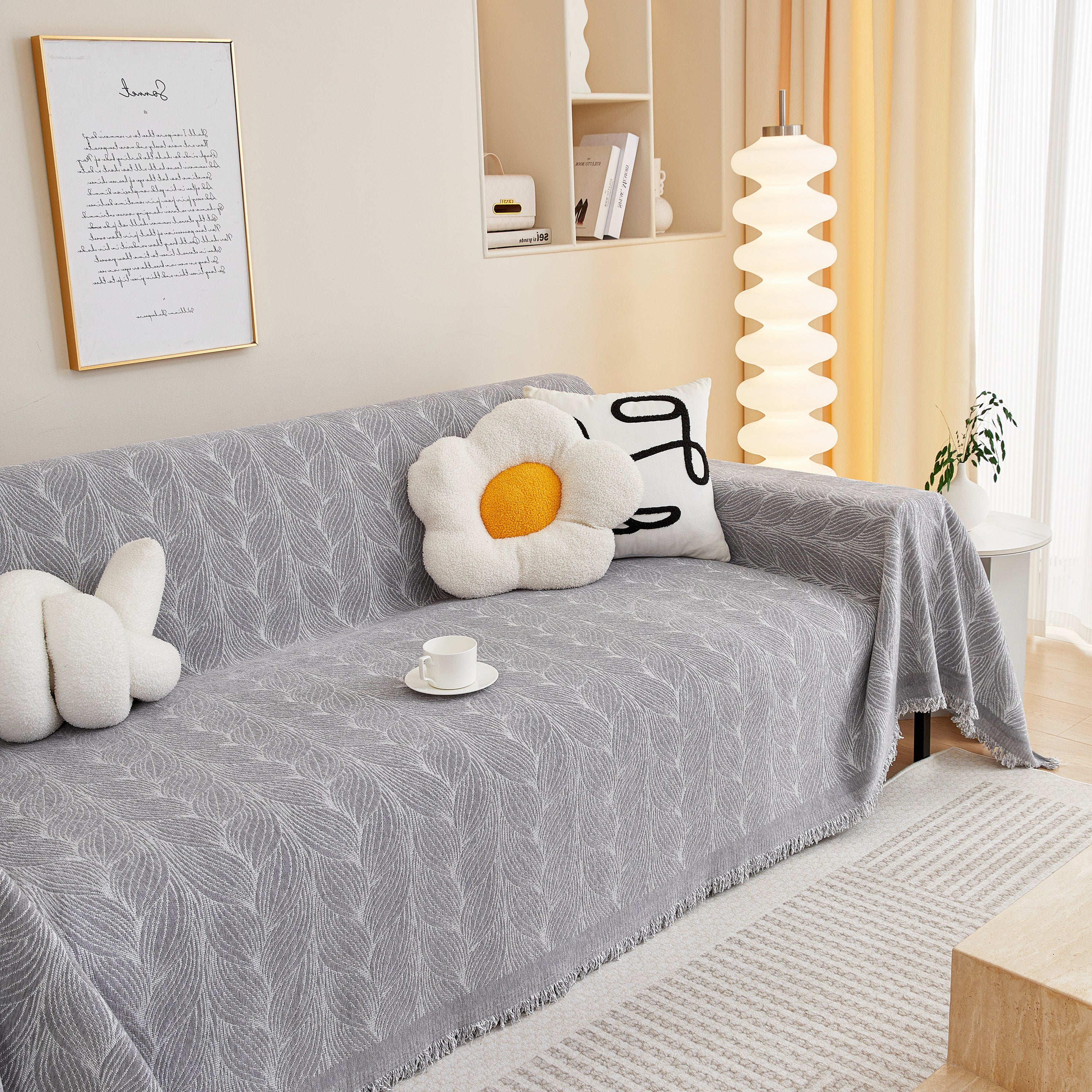 Leaf Universal Furniture Protector Chenille Couch Cover, Large Couch Cover Blanket for Couch Sofa