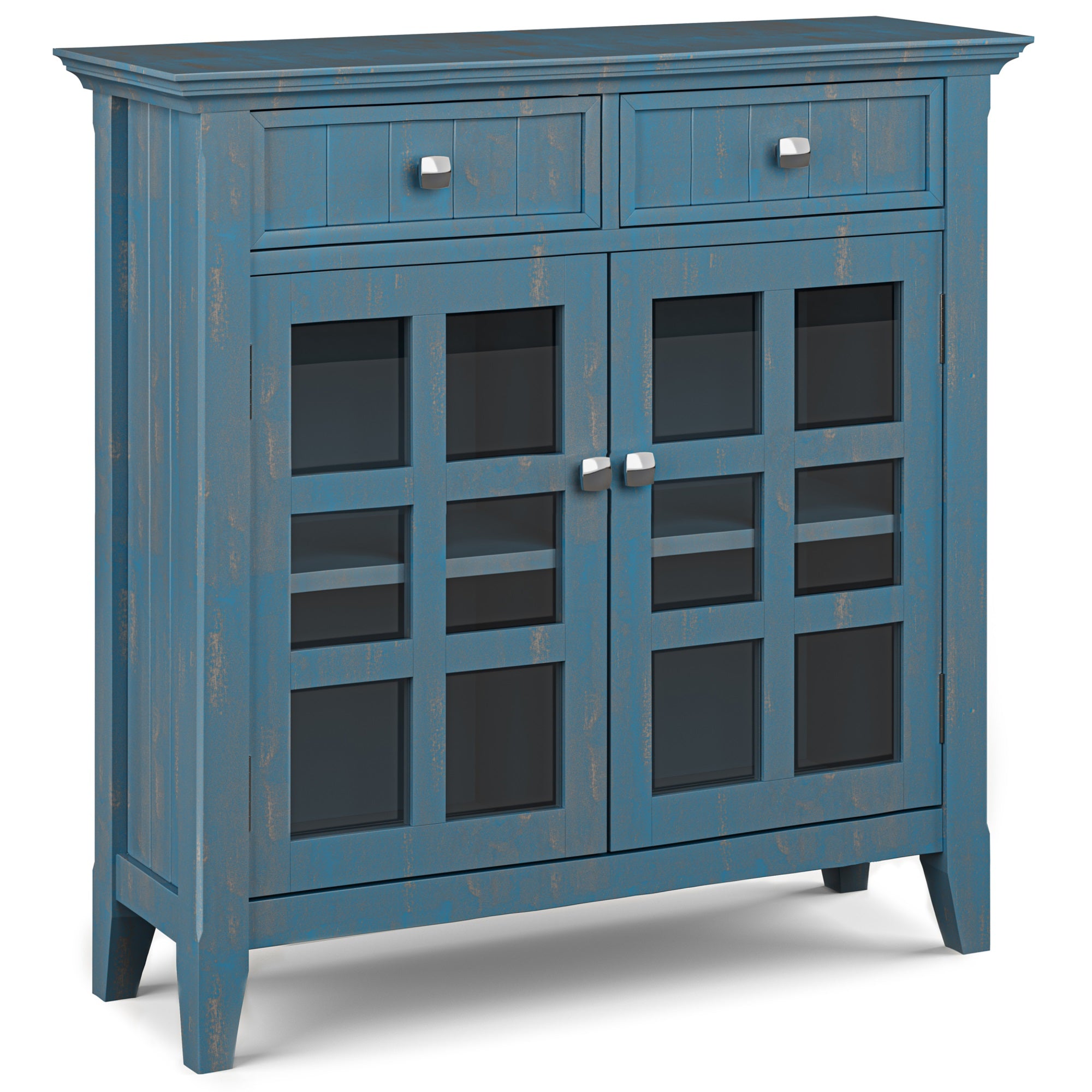 Acadian SOLID WOOD Entryway Storage Cabinet in Distressed Coastal Blue