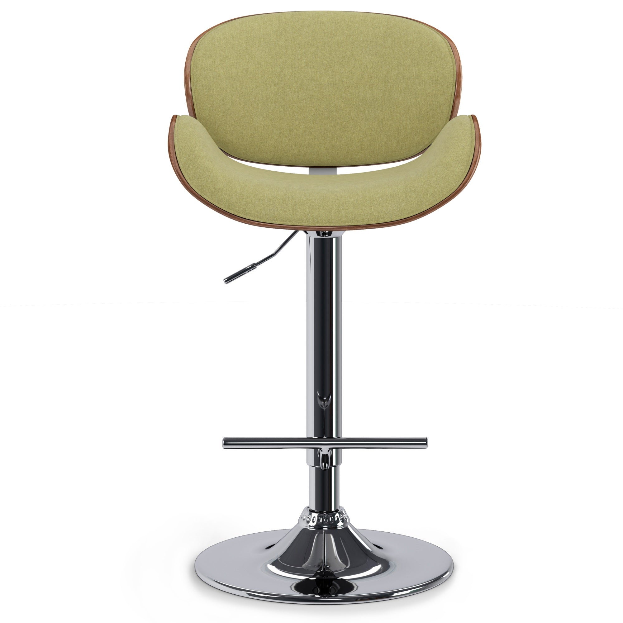 Marana Bentwood Adjustable Height Gas Lift Bar Stool in Acid Green  Polyester linen fabric