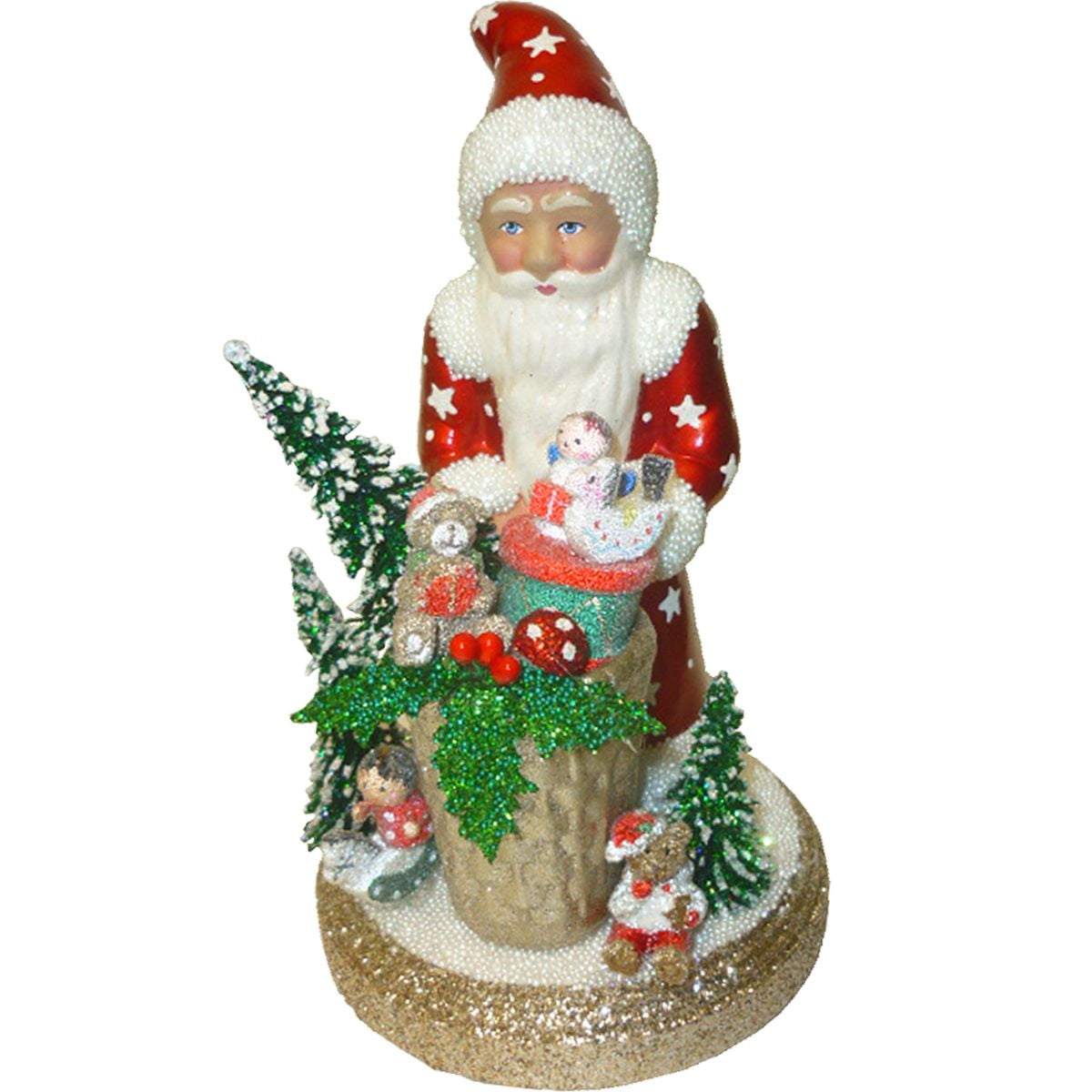 Alexander Taron 1750 Schaller Paper Mache candy container - Santa Red with gifts