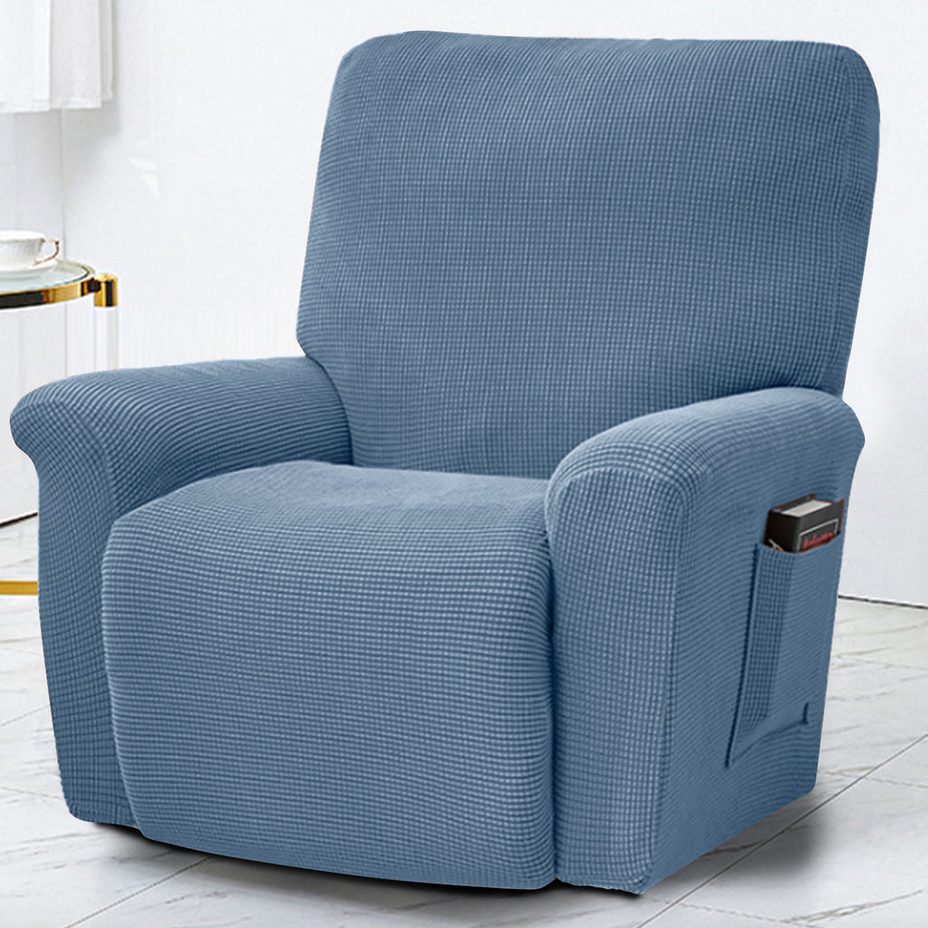 Polar Fleece Recliner Chair Cover, 4-Piece Soft Plush Slipcover with Pocket for Reclining Chairs