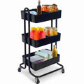 3-Tier Rolling Storage Cart with Baskets, Dividers & Locking Casters, Black Metal