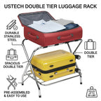 2-Tier X-Shaped Folding Luggage Rack with Nylon Straps, Chrome Finish