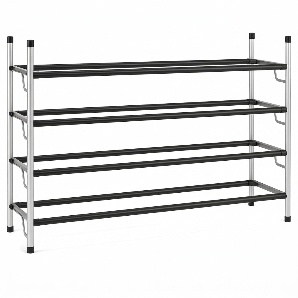 4-Tier Adjustable Freestanding Shoe Rack with Flat or Angled Shelves, Chrome Finish