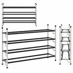 4-Tier Adjustable Shoe Rack, Slide-n-Adjust, Silver & Black Finish