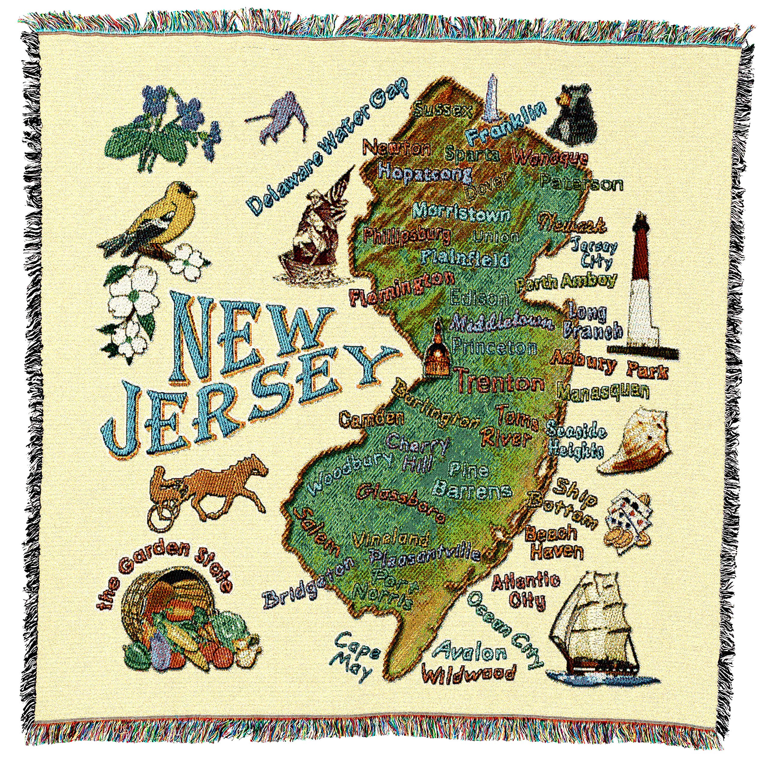 Pure Country Weavers State Of New Jersey Lap Square Blanket - Gift Tapestry Blanket Throw Woven From Cotton - Made In The Usa (5