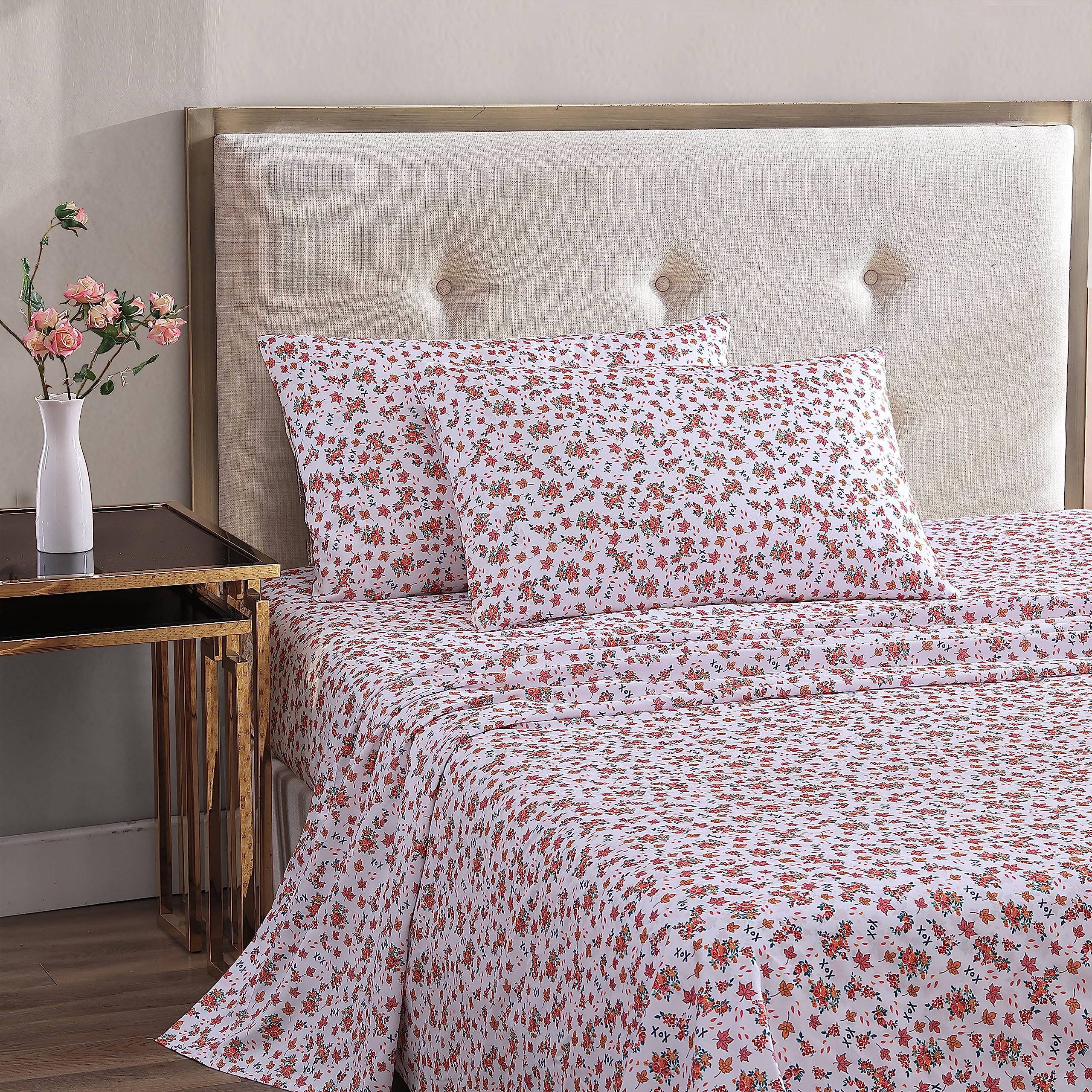 Betsey Johnson - Twin Bed Sheets, Soft & Lightweight Bedding, Fade & Wrinkle Resistant (Fall Foliage Pink, Twin)