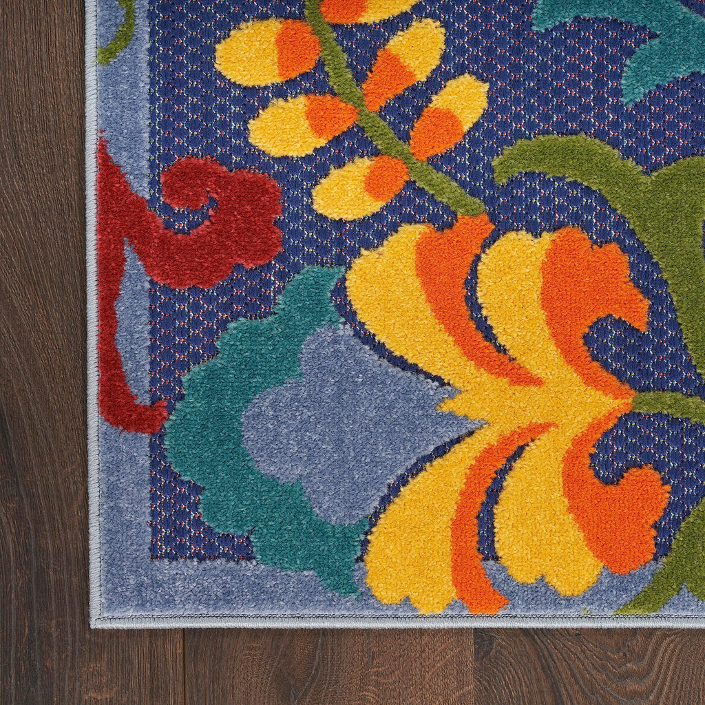 Nourison Aloha Indoor/Outdoor Navy Multicolor 2' X 6' Area Rug, Easy Cleaning, Non Shedding, Bed Room, Living Room, Dining Room, Backyard, Deck, Patio (2X6)