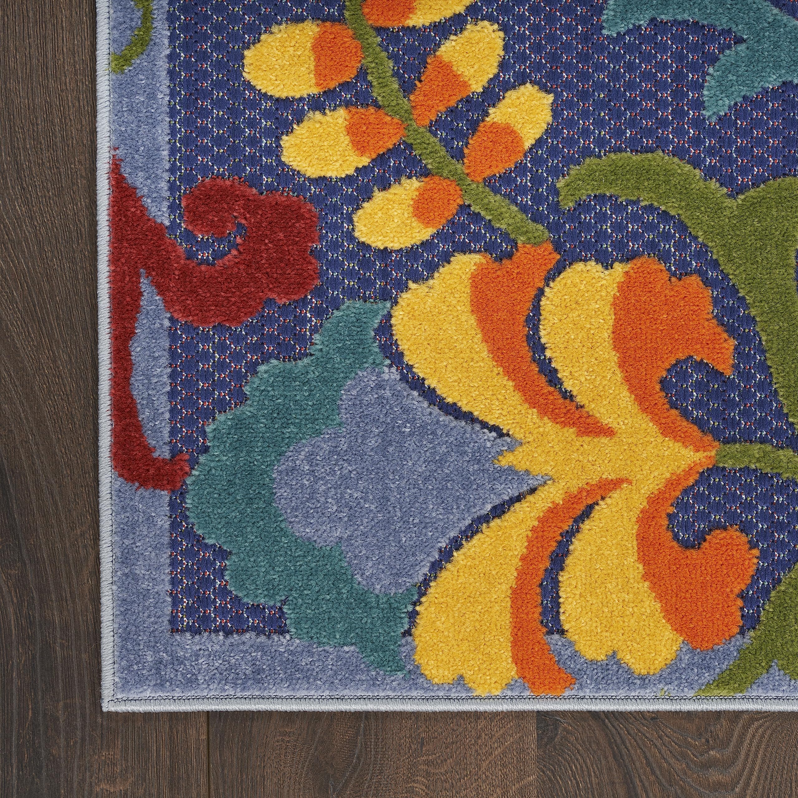 Nourison Aloha Indoor/Outdoor Navy Multicolor 2'8' X 4' Area Rug, Easy Cleaning, Non Shedding, Bed Room, Living Room, Dining Room, Backyard, Deck, Patio (3X4)