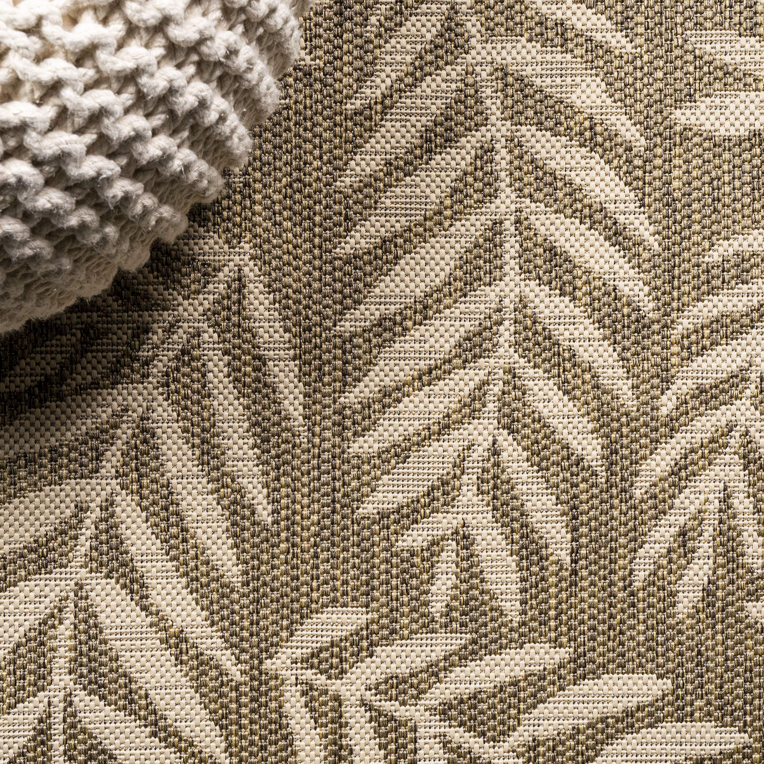 Jonathan Y Smb119A-5R Nevis Palm Frond Indoor Outdoor Area-Rug Coastal Floral Easy-Cleaning Bedroom Kitchen Backyard Patio Non Shedding, 5' Round, Brown/Beige