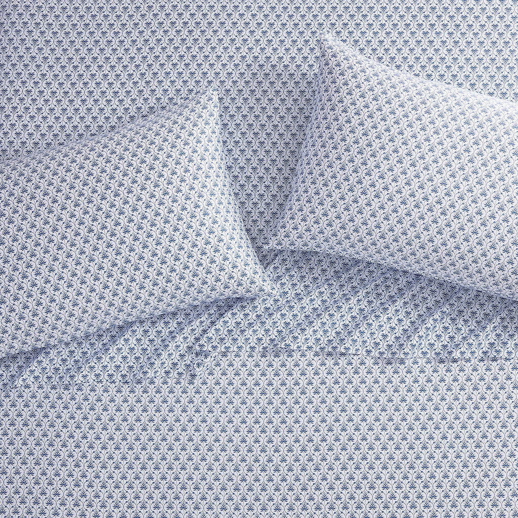 Laura Ashley Home Queen Sheet Set, Soft Sateen Cotton Bedding Set - Sleek, Smooth, & Breathable, Rosemarie Blue