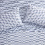 Laura Ashley Home Queen Sheet Set, Soft Sateen Cotton Bedding Set - Sleek, Smooth, & Breathable, Rosemarie Blue