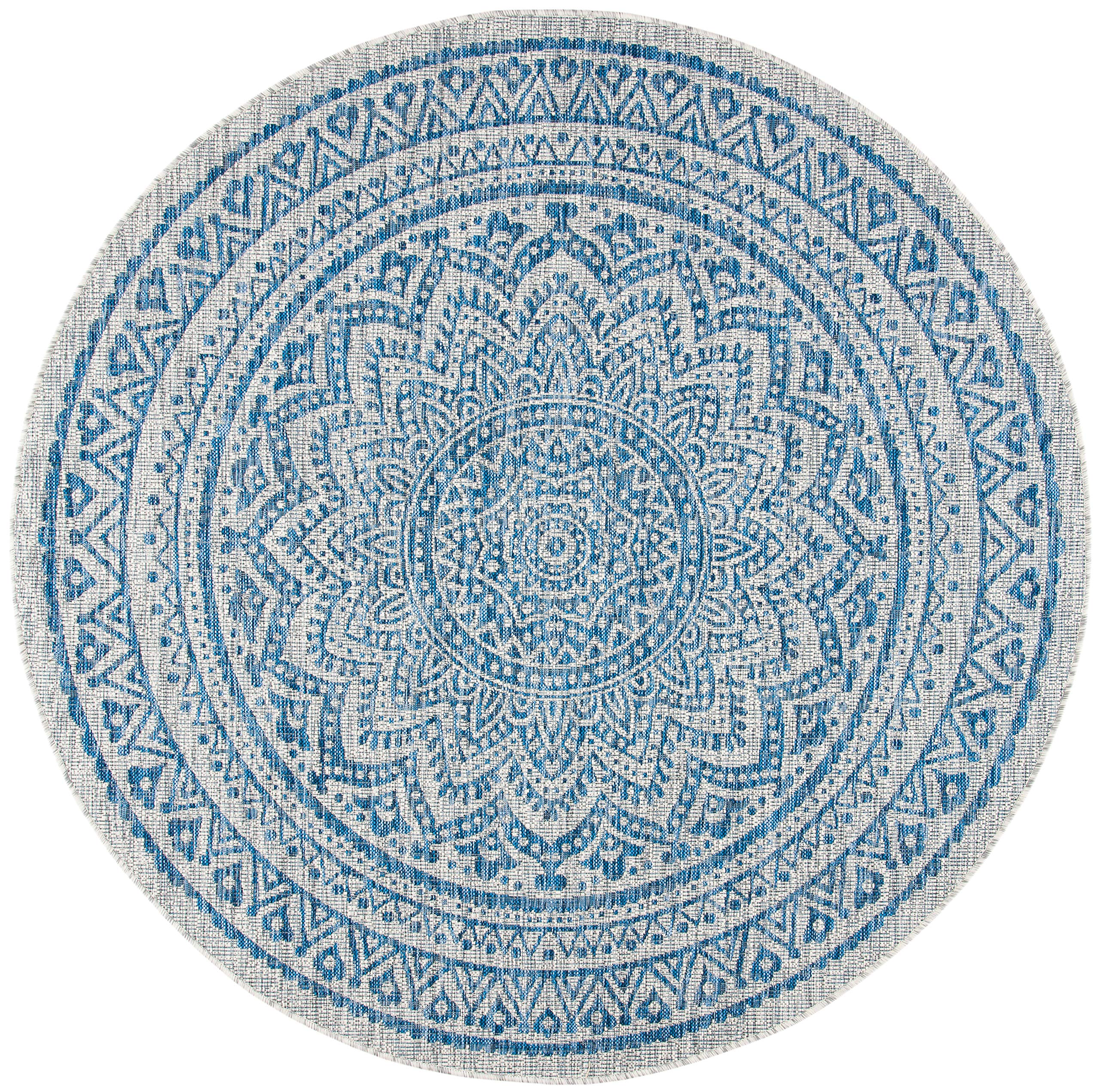 Safavieh Courtyard Collection 3' Round Light Grey/Blue Cy8734 Indoor/Outdoor Non-Shedding Easy Cleaning Patio Backyard Porch Deck Mudroom Area Rug