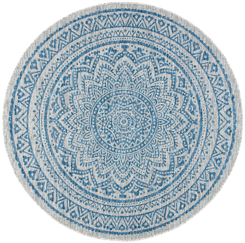 Safavieh Courtyard Collection 3' Round Light Grey/Blue Cy8734 Indoor/Outdoor Non-Shedding Easy Cleaning Patio Backyard Porch Deck Mudroom Area Rug