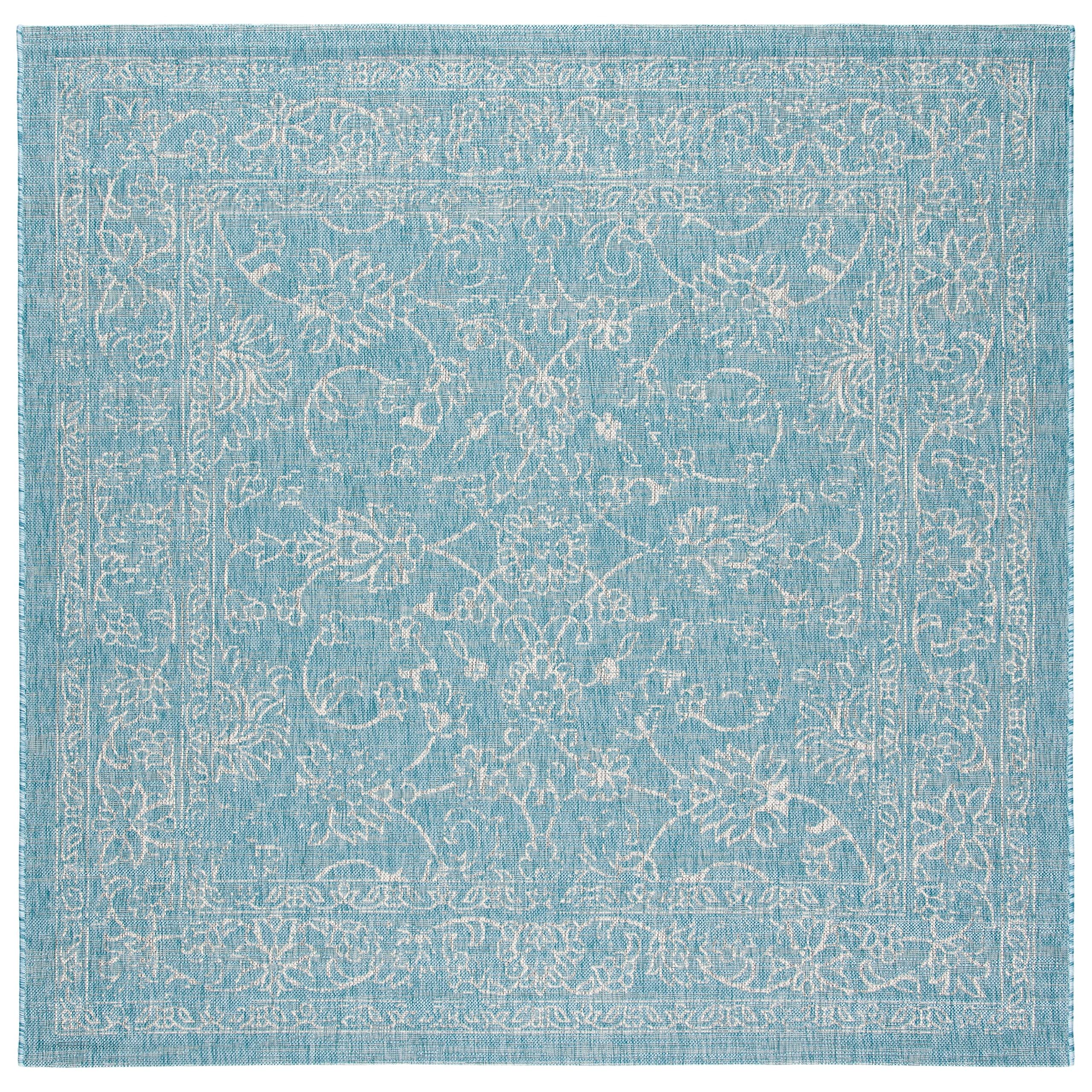 Safavieh Courtyard Collection 5'3' Square Aqua/Grey Cy8680 Indoor/ Outdoor Patio Backyard Mudroom Area Rug
