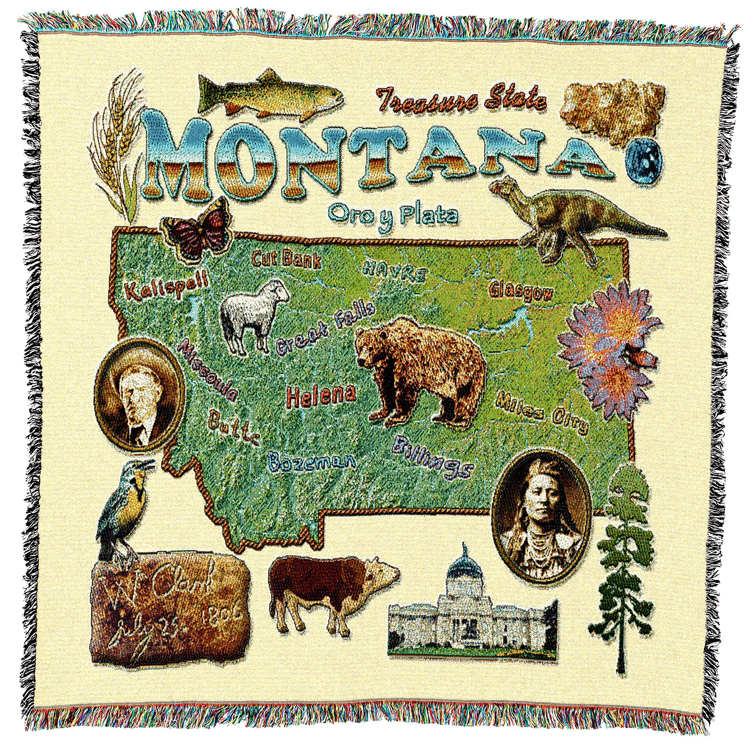 Pure Country Weavers State Of Montana Lap Square Blanket - Gift Tapestry Blanket Throw Woven From Cotton - Made In The Usa (54X5
