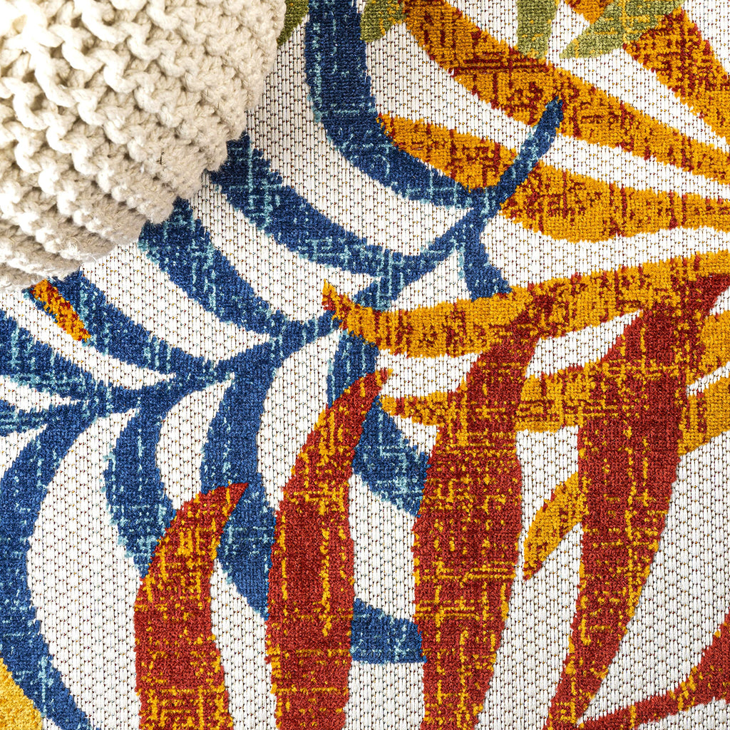 Jonathan Y Amc100B-28 Tropics Palm Leaves Indoor Outdoor Area-Rug Bohemian Floral Easy-Cleaning High Traffic Bedroom Kitchen Backyard Patio Porch Non Shedding, 2 X 8, Cream/Orange