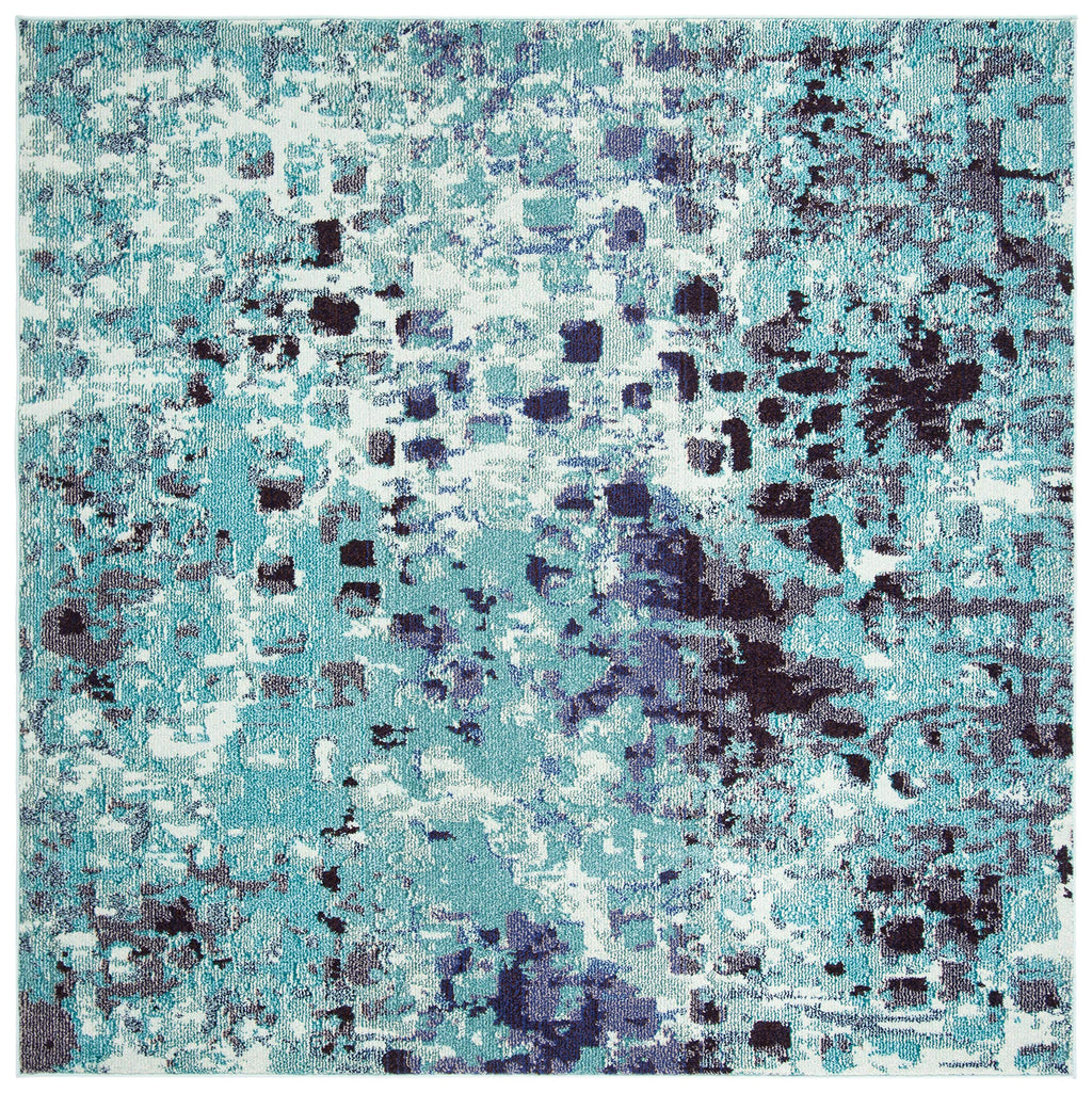 Safavieh Madison Collection 5' Square Turquoise / Navy Mad425J Boho Abstract Distressed Non-Shedding Living Room Bedroom Area Ru
