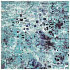 Safavieh Madison Collection 5' Square Turquoise / Navy Mad425J Boho Abstract Distressed Non-Shedding Living Room Bedroom Area Ru
